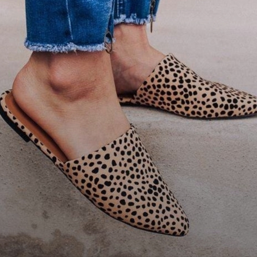 Quipid Leopard Print Vegan Suede Mule Flats